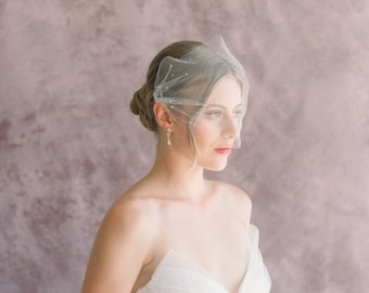 Tulle bandeau birdcage veil with dew drops -bandeau birdcage veil - tulle birdcage veil - mini veil - dew drop veil - READY TO SHIP