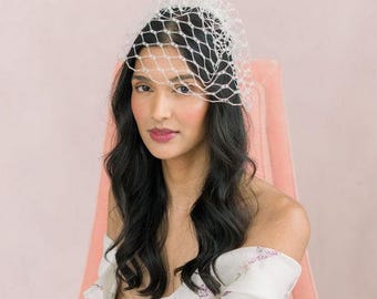 Velo de jaula vintage, velo de jaula grande con red, velo facial de novia, velo de boda corto, velo de jaula de 9 pulgadas, velo de novia clásico