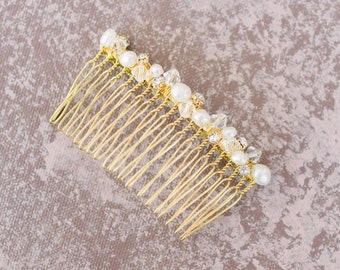 Freshwater pearl and crystal hair comb- Style 1109 - READY TO SHIP