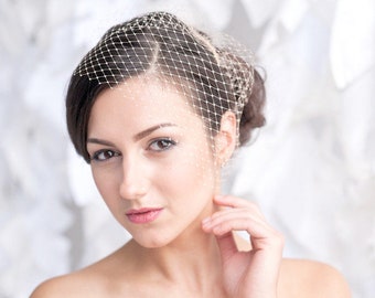 Mini Birdcage Veil, Vintage Bridal Wedding Blusher, Russian Veiling Comb accessory
