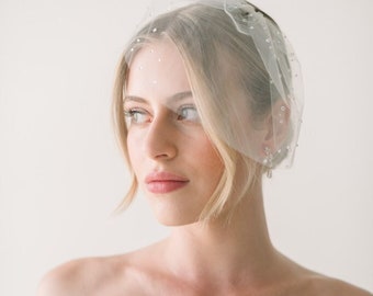 Dew Drop Birdcage Veil, Mini Birdcage Veil, Bridal Face Veil, Wedding Veil with Dew Drops, Short Bridal Veil, 9 Inch Veil