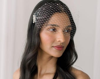Véu veneziano estilo gaiola, véu estilo gaiola com pérolas, véu para noiva que cobre o rosto, véu de casamento com pérolas, véu de noiva vintage, véu curto