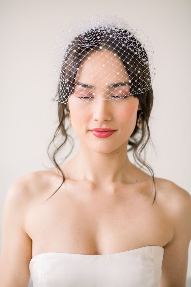 birdcage veil with pearls