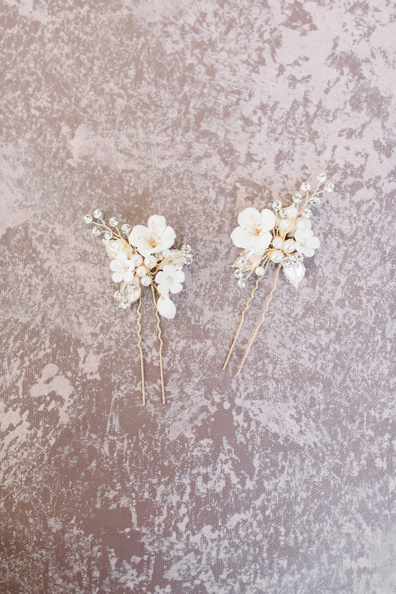 gold floral hair pin set