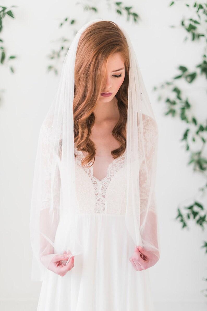 English net bridal veil with gathered crystals bridal veil Etsy