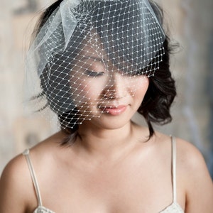 Mini Double Layer Birdcage Veil, Russian Veiling, Short Bridal, 9 Inch Tulle Wedding Headpiece - READY TO SHIP