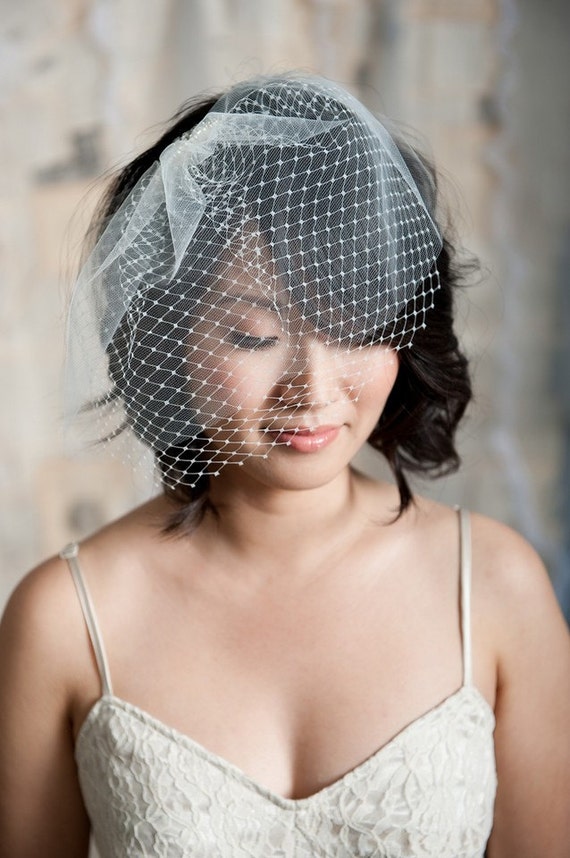 Mini lace birdcage veil on headband - ready to ship