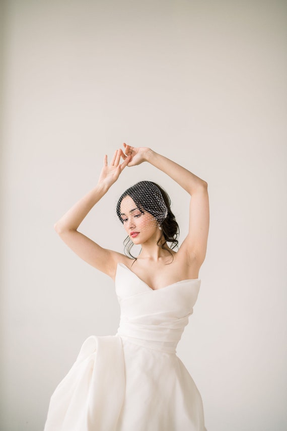 Crystal Birdcage Bandeau Veil, Russian Netting, Bridal  display picture 2