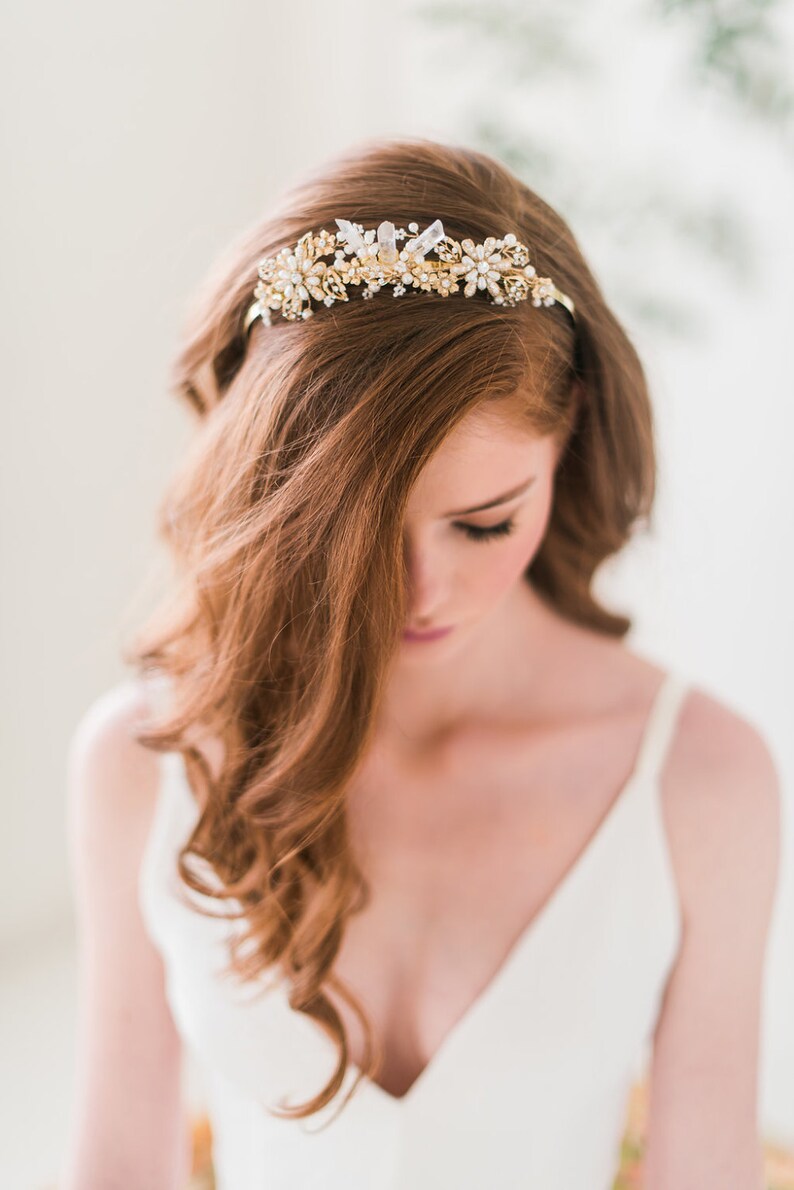 Gold leaf crown - rhinestone headpiece - bridal headpiece - bohemian headpiece - boho headpiece - wedding hair accessories- Style 3105 