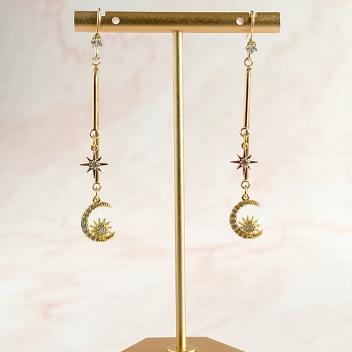 Moon and star earrings - celestial order earrings -gold earrings -every day earrings- earrings - style 7004 - READY TO SHIP