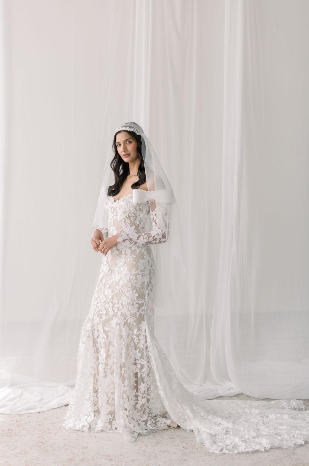 Juliet Cap Veil, Italian Tulle Wedding Veil, Beaded Bridal  display picture 3