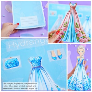 Printable Paper Dolls Dress up Kit , Floral Outfits, Paper Crafts DIY, Instant Download
