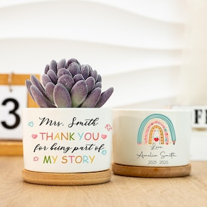 Personalised Teacher Ceramic Plant Pot, Custom Teacher Appreciation Plant Pot, Teacher Thank You Gift, Rainbow Teacher Gift, Back to School
