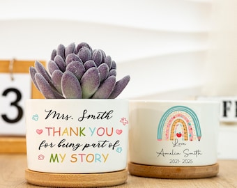 Personalised Teacher Ceramic Plant Pot, Custom Teacher Appreciation Plant Pot, Teacher Thank You Gift, Rainbow Teacher Gift, Back to School