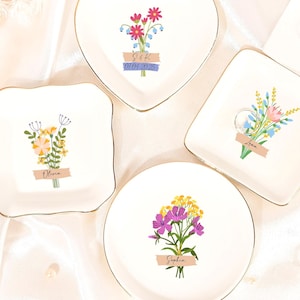Custom Floral Trinket Tray, Wildflower Custom Jewelry Dish, Bridal Shower Gift, Wedding Gift, Flower Bouquet Trinket Dish for Her Birthday