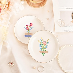 Custom Floral Trinket Tray, Wildflower Custom Jewelry Dish, Bridal Shower Gift, Wedding Gift, Flower Bouquet Trinket Dish for Her Birthday