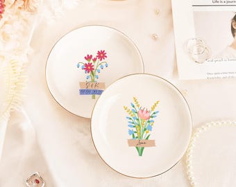 Custom Floral Trinket Tray, Wildflower Custom Jewelry Dish, Bridal Shower Gift, Wedding Gift, Flower Bouquet Trinket Dish for Her Birthday