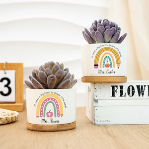 Maceta "Se necesita un gran corazón" para maestros, regalos personalizados para maestros, maceta personalizada para suculentas para maestros, regalo de agradecimiento para maestros, regalo para amantes de las plantas
