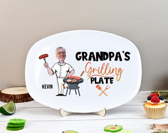 Custom Photo Papa&#39;s Grilling Plate, Personalized Grandpa Platter, Fathers Day Gift, Funny Dad Gift, Personalized Platter With Photo & Name