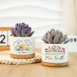 Jarrón personalizado para profesores, maceta para suculentas, regalo de agradecimiento para profesores, regalos de fin de curso, regalos de agradecimiento para profesores, regalos de fin de curso