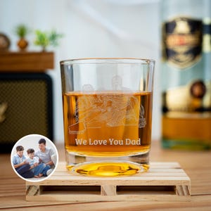 Engraved Whiskey Glass with Custom Photo Text, Custom Father&#39;s Day Gift for Dad, Gift for Dad and Husbands, Personalized Photo Whiskey Glass