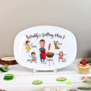 Personalized Face Grilling Platter, Custom Daddy&#39;s Grilling Plate with Kids&#39; Names, Father&#39;s Day Gift, Funny Gift for Dad, Birthday Gifta