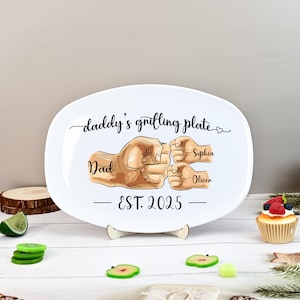 Personalized Daddy Grilling Platter, Father&#39;s Day Gift For Dad, Grandpa, Custom BBQ Grilling Plate With Kid Names For Dad From Daughter, Son