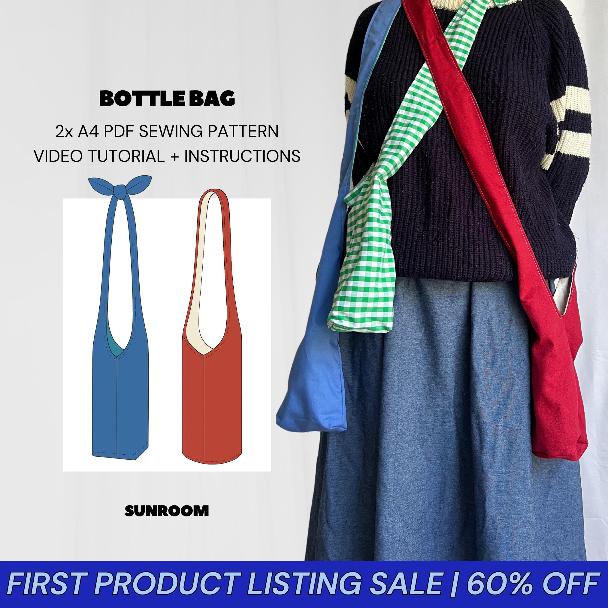 Flaschen-Tasche Schnittmuster + Video Anleitung PDF Herunterladbar DIY Zwei Designs Knoten-Tasche Einheitsgröße Einfache Tasche Muster Für Anfänger