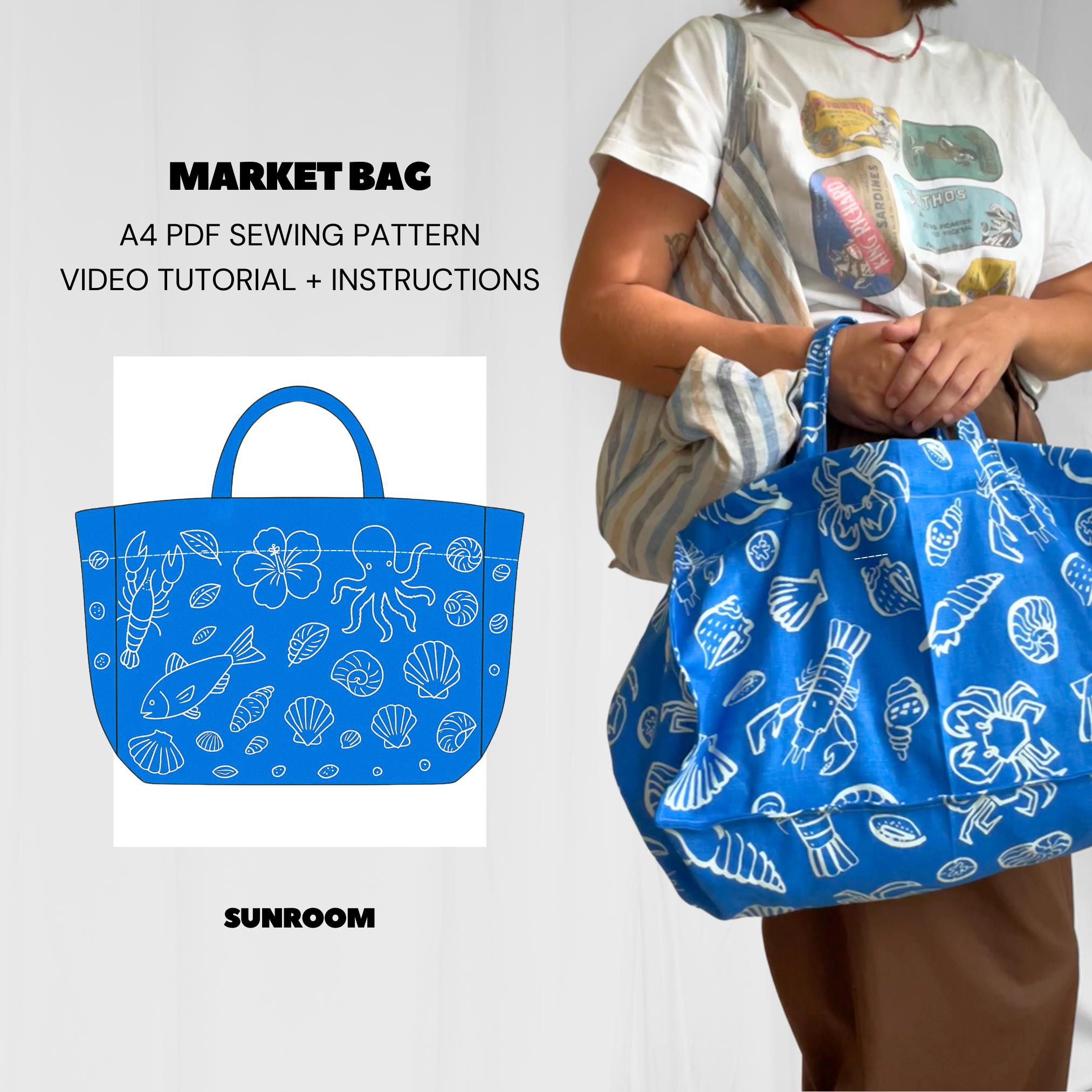 Reusable Market Bag Sewing Pattern, Easy DIY Tote With Pocket (PDF ...