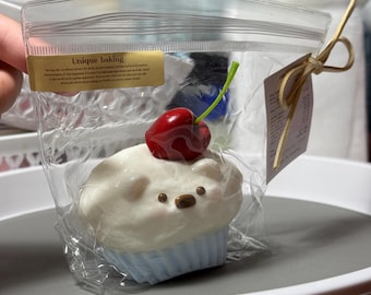Cherry Dog Cupcake/ Taba Squishy/ Handmade/ Squeeze Squishy Toy/ Stress Relief Toy/ Anxiety Relief Toy