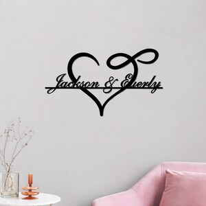Personalized Infinity Heart Metal Wall Art, Custom Couple Names Sign