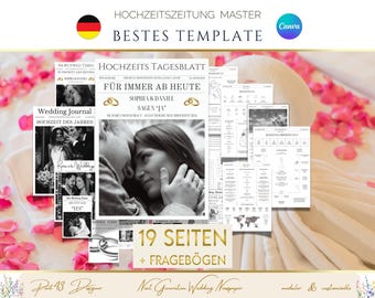 WEDDING NEWSPAPER German Grand Wedding MASTER Template * Classy Style | German Printable Marriage Program customizable in Canva