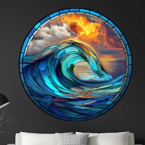 Tempered Glass Round Wall Art- Circle Wall Art-Ocean Waves Wall Art-Sea Waves Wall Art-Wave Vortex Wall Art, Glass Wall Decor