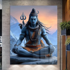 Tempered Glass Lord Shiva Wall Art: Hindu God Decor, Gold Accents