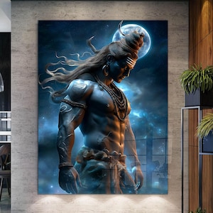 Lord Shiva Tempered Glass Wall Art: Hindu Spiritual Decor