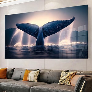 Whale Tail Tempered Glass Wall Art: Ocean Home Decor