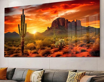 Saguaro Cactus Tempered Glass Wall Art: Sonoran Desert Decor