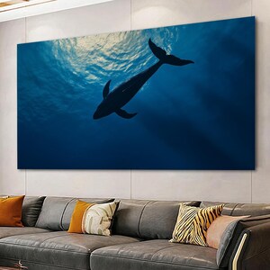 Ocean Whale Tempered Glass Wall Art: Extra Large Office Decor