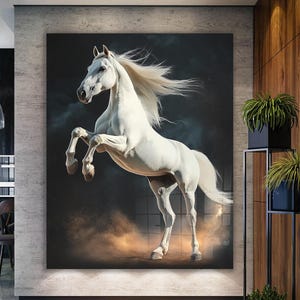 White Horse Tempered Glass Wall Art: Equestrian Home Decor