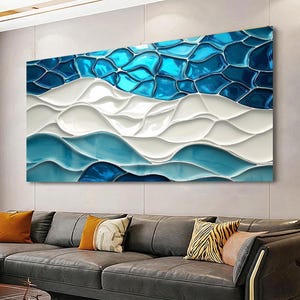Tempered Glass Ocean Wave Wall Art, Modern Sea Decor