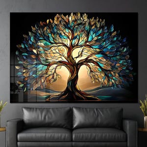 Tree of Life Tempered Glass Wall Art: Stained Glass Look
