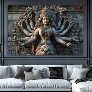 Tempered Glass Durga Wall Art: Hindu God Decor, Indian Painting