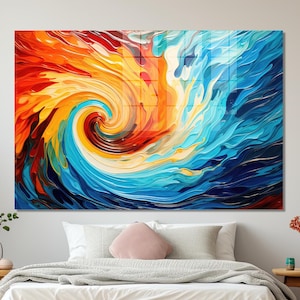 Tempered Glass Colorful Wall Decor, Living Room Wall Art, Tempered Glass Print, Modern Wall Decor, Vivid Color Artwork, Abstract Art