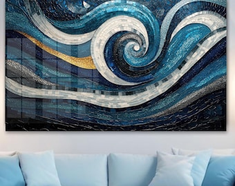 Abstract Ocean Waves Stained Tempered Glass Wall Art: Coastal Decor