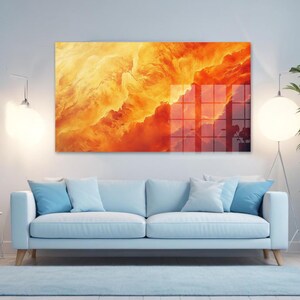 Impression d&#39;art mural sur verre trempé, décoration murale vive, art mural moderne, art mural très grand, cadeau de pendaison de crémaillère, décoration murale nuages abstraits