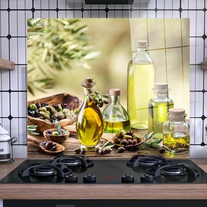 Tempered Glass Backsplash, Kitchen Backsplash Tiles, Stove Backsplash for, Splashback for Stove Back Cover, Olive Oil, Noodle Board