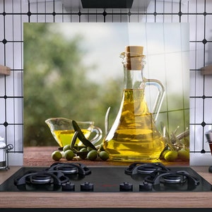 Tempered Glass Backsplash, Kitchen Backsplash Tiles, Stove Backsplash for, Splashback for Stove Back Cover, Olive oil, Noodle Board
