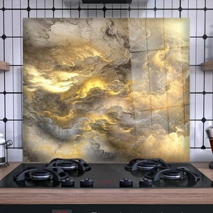 Tempered Glass Backsplash, Kitchen Backsplash Tiles, Stove Backsplash for, Splashback for Stove Back Cover, Marble , Noodle Board