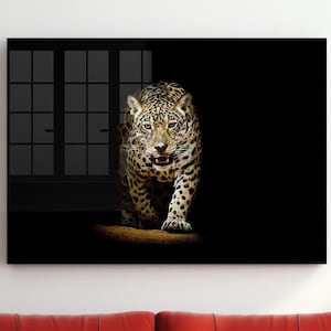Leopard Tempered Glass Wall Art: Nature Inspired Wall Hanging
