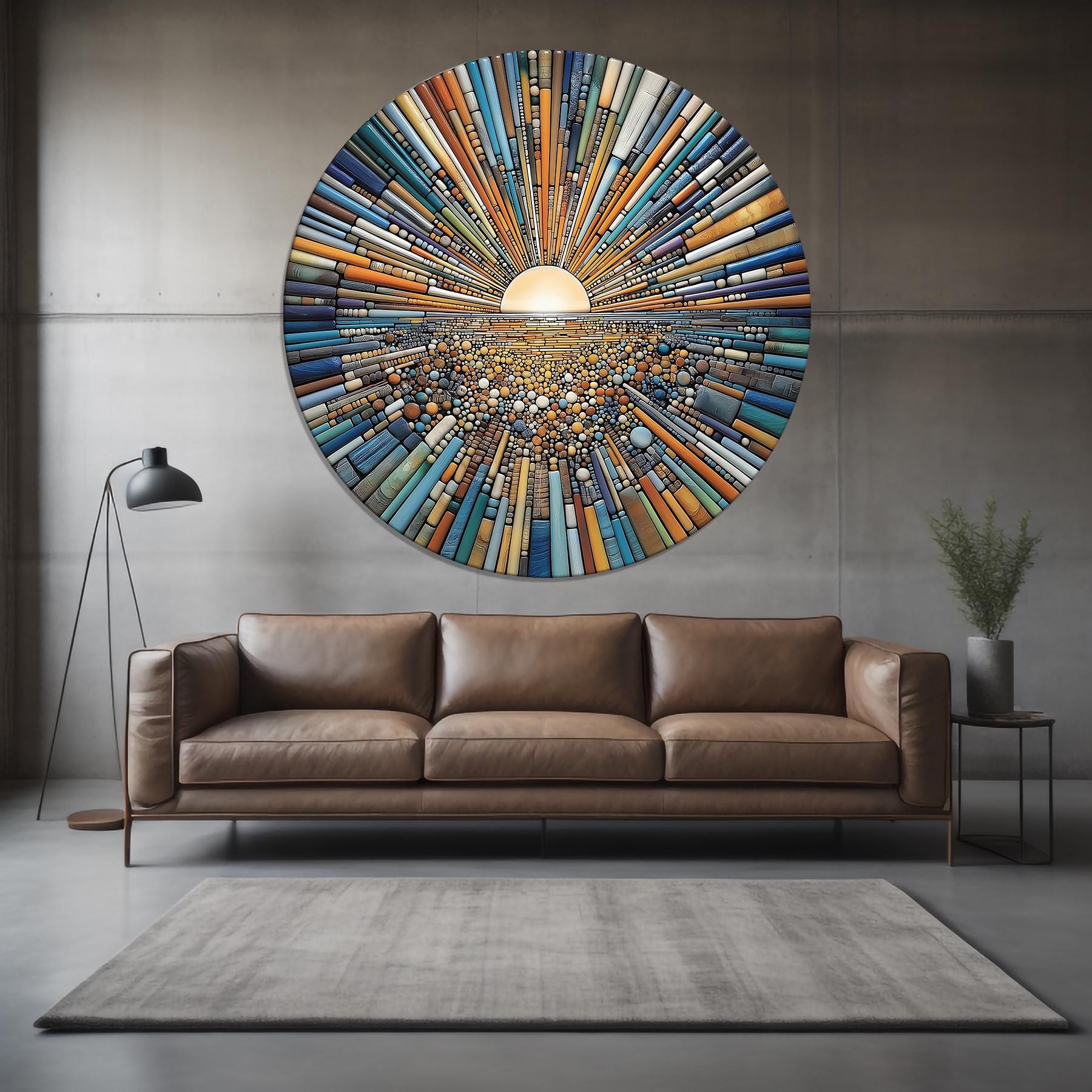 Stained Tempered Glass Round Wall Art: Modern Abstract Decor